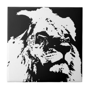 Carreau Black & white lion pop art