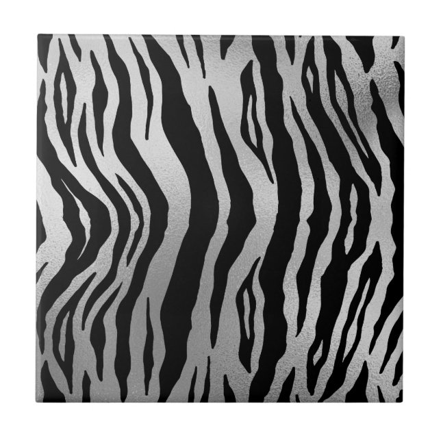 Carreau Black Zebra Stripes Poster de animal argent luxe (Devant)