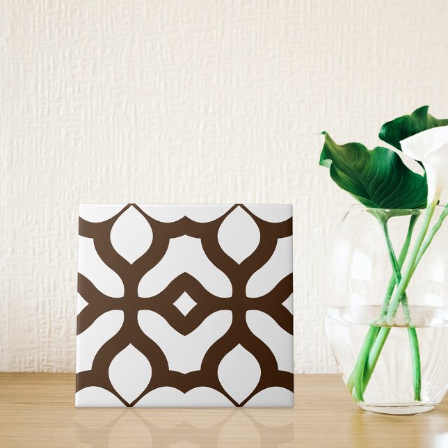 Carreau Blanc crémeux et Brown Marocain Boho Chic Motif (Créateur téléchargé)