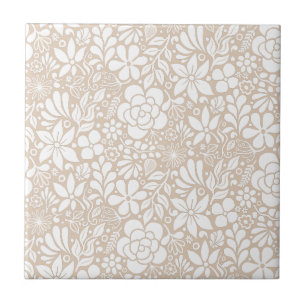 Carreau Blanc Gras Fleurs sauvages & Jardin Feuille