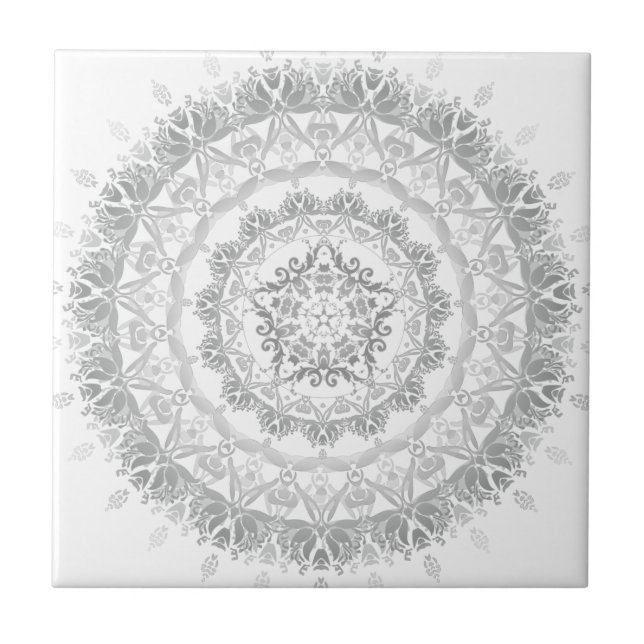 Carreau Blanc gris Floral Damask Mandala (Devant)