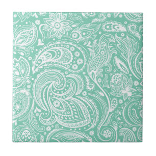 Carreau Blanc & Mint Green Vintage Paisley Damasques