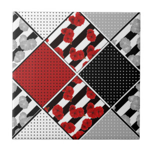 Carreau Blanc noir avec patchwork rétro rouge