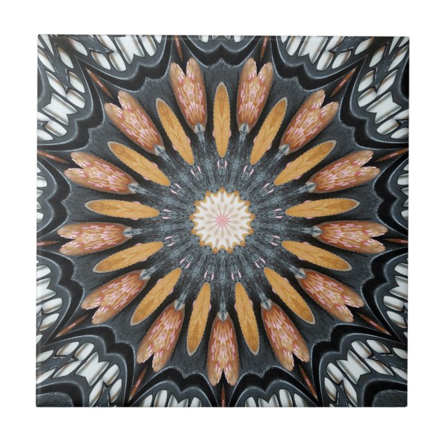 Carreau Blanc noir orange de kaléidoscope de mosaïque (Devant)