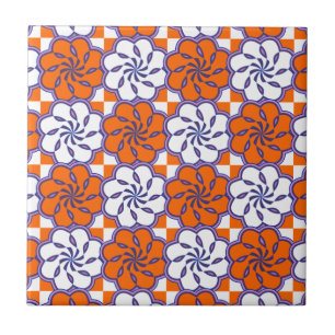 Carreau Blanc orange de rétro des années 1970 grand motif
