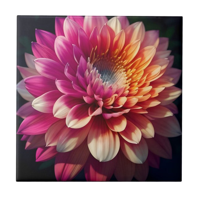 Carreau Blanc Orange Jaune Rose Violet Bleu Dahlia Fleur (Devant)