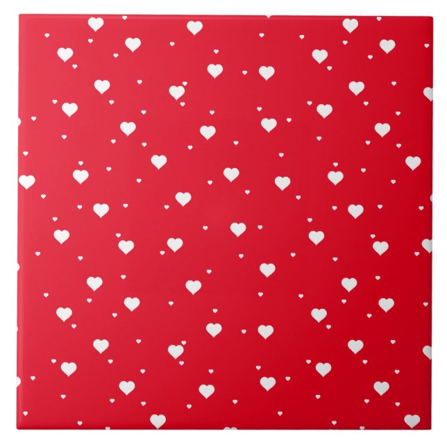 Carreau Blanc & Rouge Valentines Coeurs Motif (Devant)
