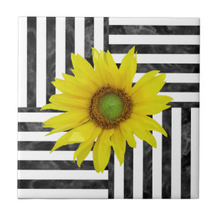 Carreau Blancs d'aquarelle noir avec tournesol