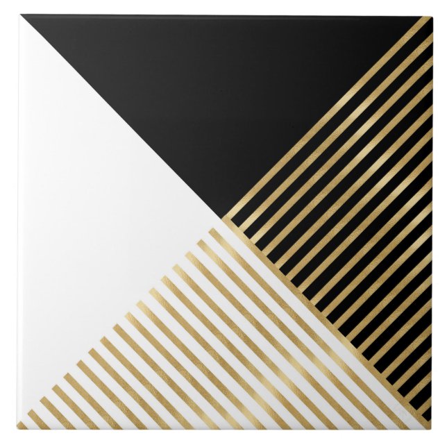 Carreau Blancs d'or géométrique noir moderne (Devant)