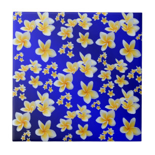 Carreau bleu, asiatique, jaune, blanc, fleur, brillant, or