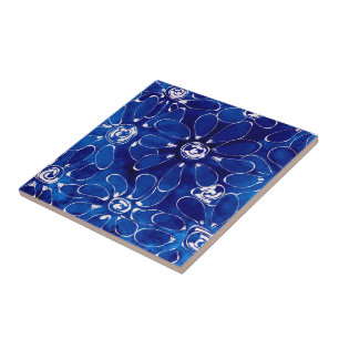 Carreau Bleu Blanc Abstrait Fleurs florales