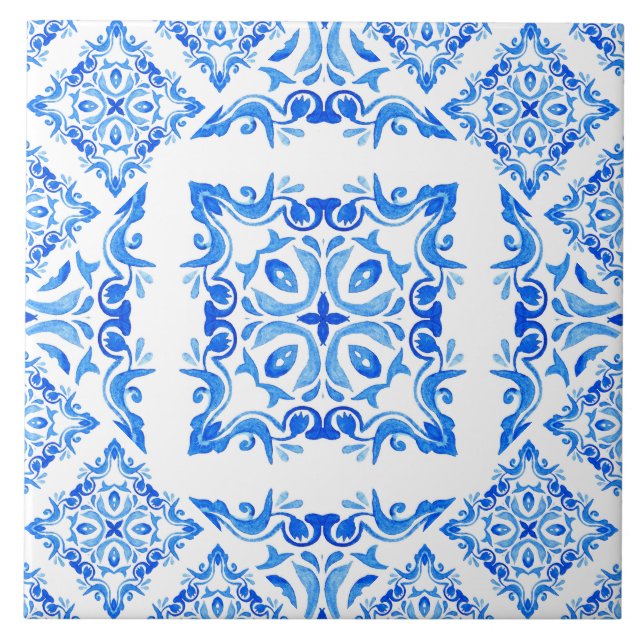 Carreau Bleu blanc azulejos espagnol méditerranéen (Devant)