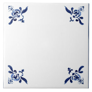 Carreau Bleu Blanc Delft Floral Corner Flourdissant