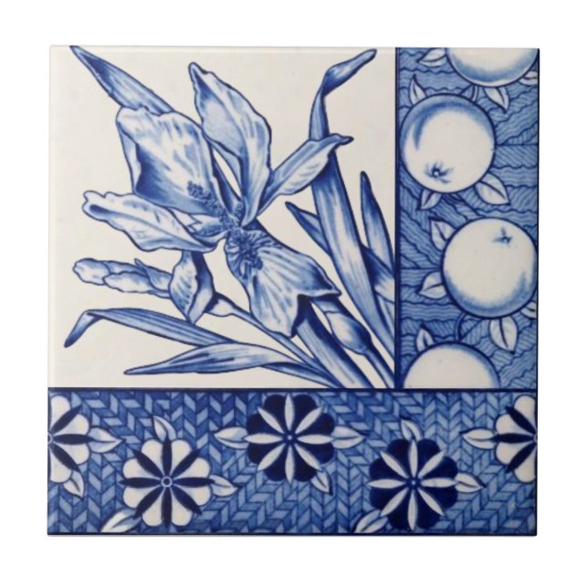 Carreau Bleu blanc esthétique Botanique Antique Repro (Devant)