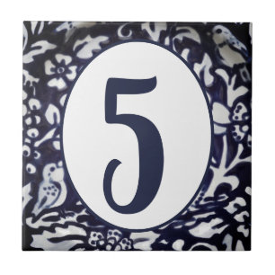 Carreau Bleu Blanc Fleur Bois Maison Numéro Ovale