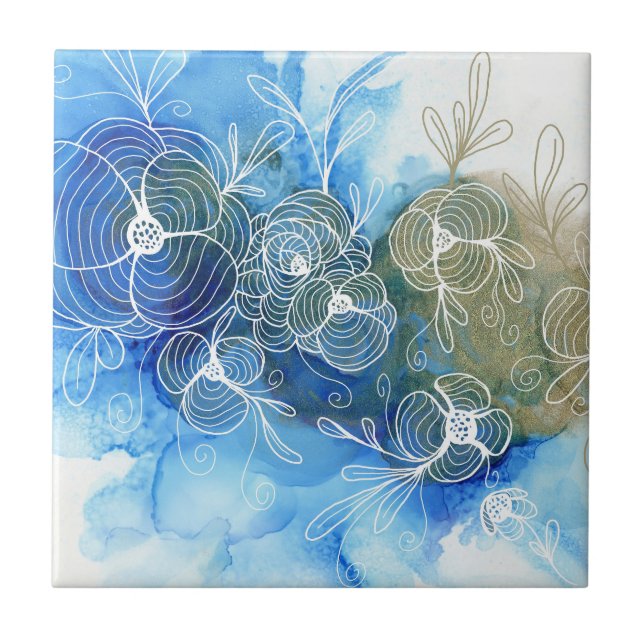 Carreau Bleu Blanc Floral Abstrait 71 (Devant)