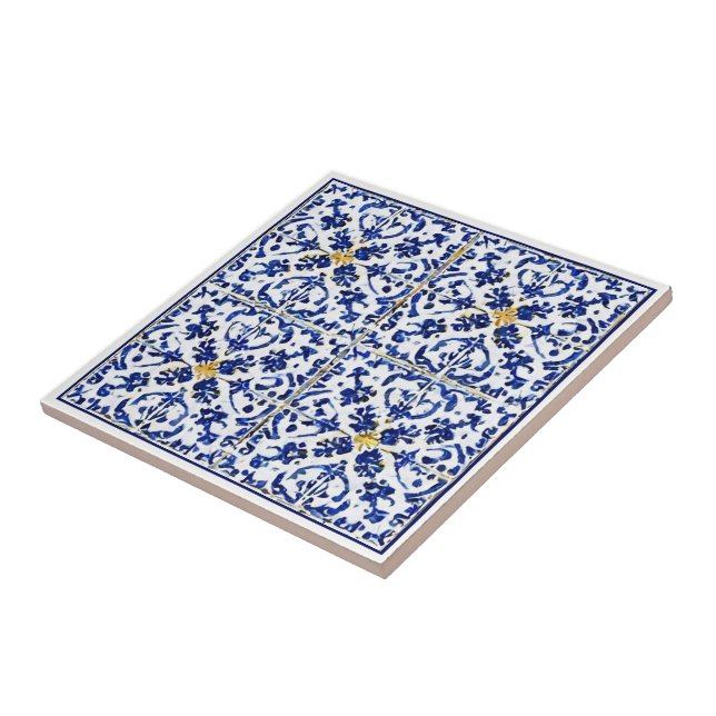 Carreau Bleu blanc jaune motif de style méditerranéen (Côté)