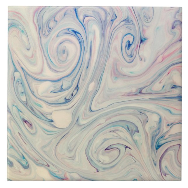 Carreau Bleu blanc rose moderne Fluid Marbling Art Abstrai (Devant)