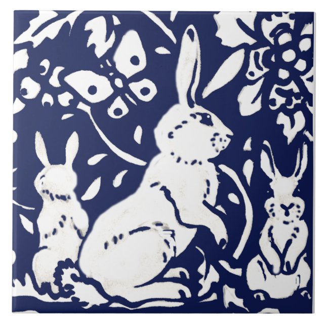Carreau Bleu bleu Bébé lapin Bois Animal Trivet (Devant)
