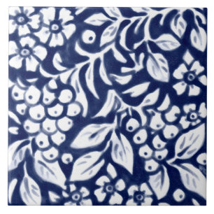 Carreau Bleu Bleu Flore Berry Berries Leaf Cobalt N