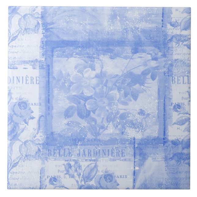 Carreau Bleu botanique français inspiré (Devant)