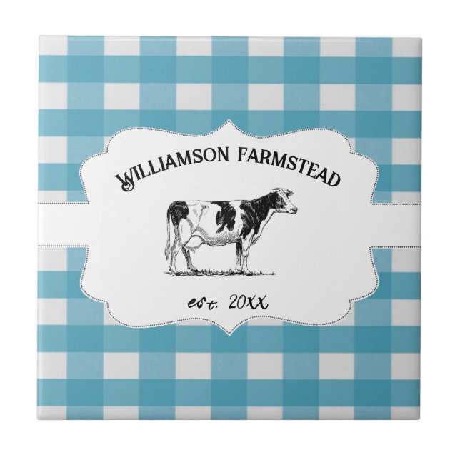 Carreau Bleu Buffalo Plaid Farm Cow Décor (Devant)