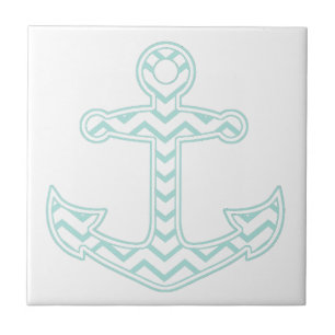 Carreau Bleu Chevron Ancre Nautique Blanc