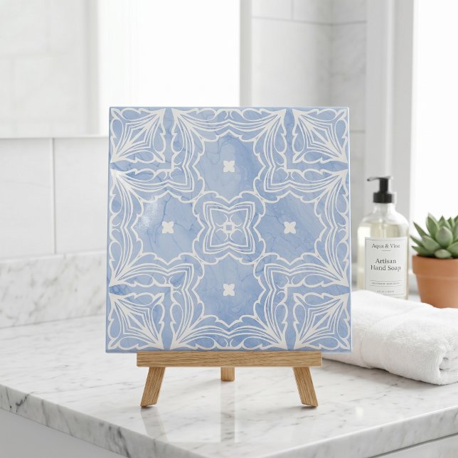Carreau Bleu Clair Blanc Motif Marbre Faux Marocain (Créateur téléchargé)