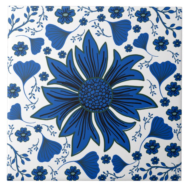 Carreau Bleu cobalt classique et blanc William Morris (Devant)