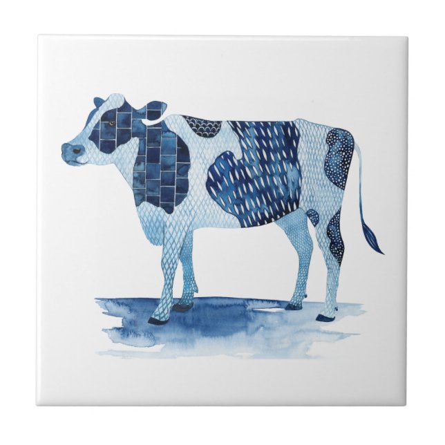 Carreau Bleu de cobalt Animaux de ferme - Vache (Devant)