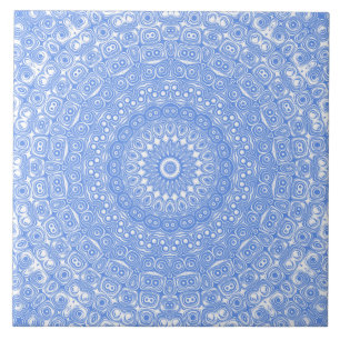 Carreau Bleu de Cornouiller sur Mandala blanc Kaleidoscope
