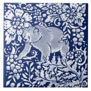 Carreau Bleu de la marine de Cobalt Forêt d'ours animal