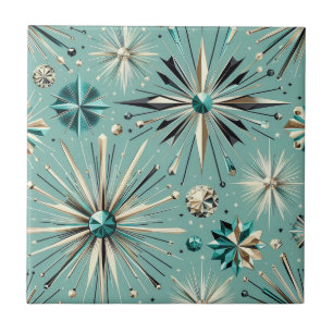 Carreau Bleu Diamant Mid Century Moderne