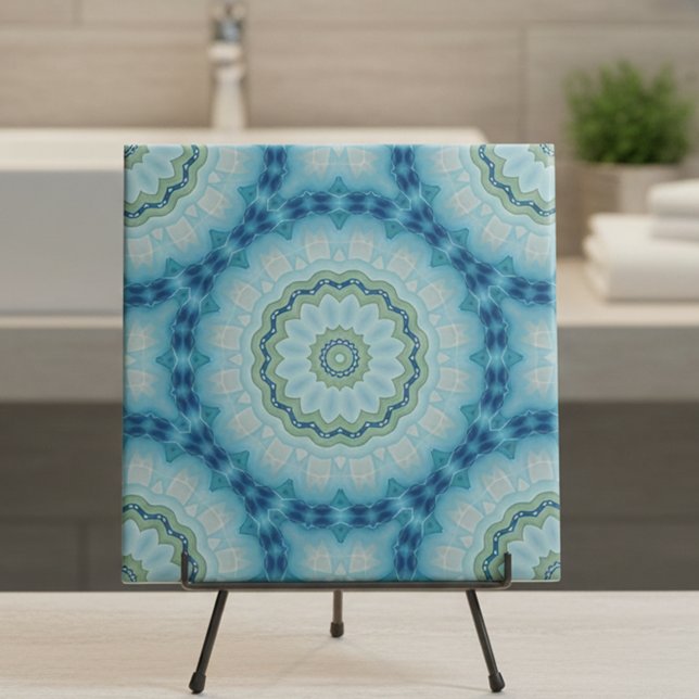 Carreau Bleu doux géométrique symétrique et Motif d'indigo (Créateur téléchargé)