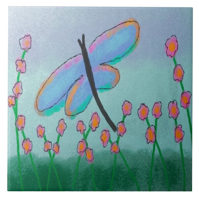 Carreau Bleu Dragonfly Abstraite peinture numérique (Devant)