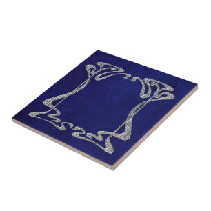 Carreau Bleu et argenté Art nouveau Style Céramique