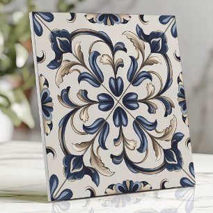 Carreau Bleu et beige vintage floral à motif de rinceaux