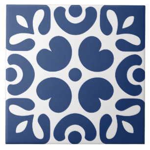 Carreau Bleu et blanc abstrait floral géométrique 