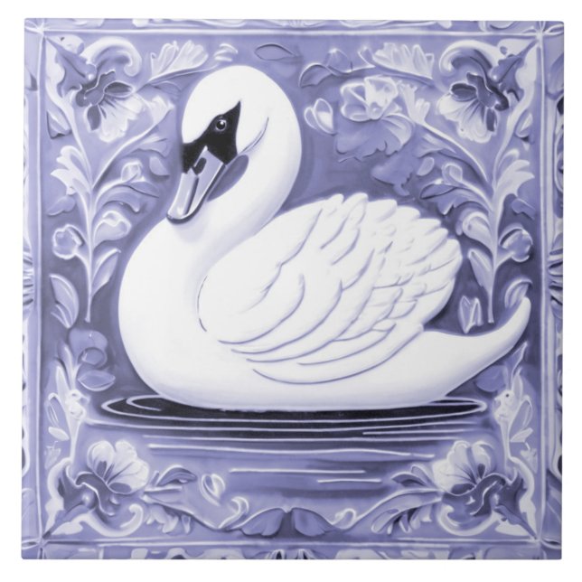 Carreau Bleu et Blanc Cygne européen Folle Oiseau animal A (Devant)