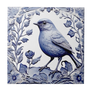 Carreau Bleu et blanc Delft Bird Botanique Floral