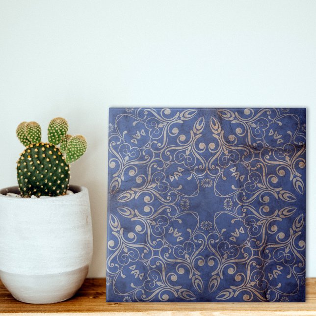 Carreau Bleu Et Blanc Vintage Blanchi À La Pierre (Créateur téléchargé)