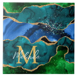 Carreau Bleu et vert Peacock Faux Parties scintillant Agat