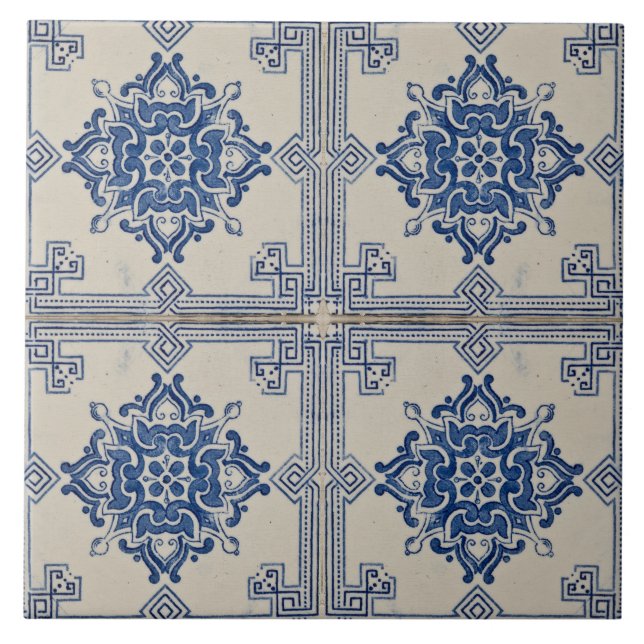 Carreau bleu floral azulejos portugais moderne décoratif (Devant)