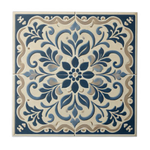 Carreau Bleu Floral Élégant - Dessin Portugais Azuljo