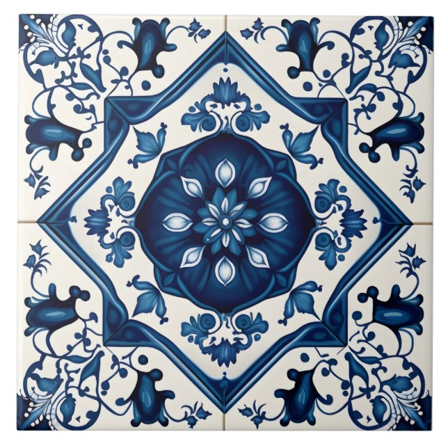 Carreau Bleu Floral Méditerranéen (Devant)