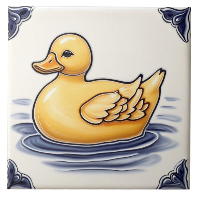 Carreau Bleu foncé et blanc de la marine de canard jaune (Devant)