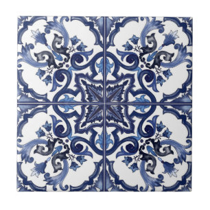 Carreau Bleu italien et blanc Sicilien Majolica Mosaic