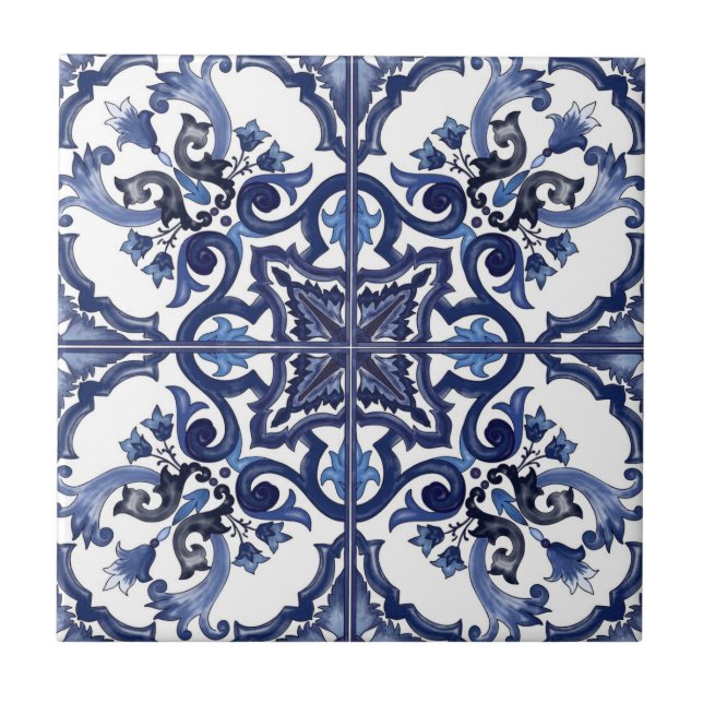 Carreau Bleu italien et blanc Sicilien Majolica Mosaic (Devant)