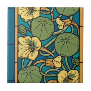 Carreau Bleu jaune Nasturtium Fleur Nouveau Motif