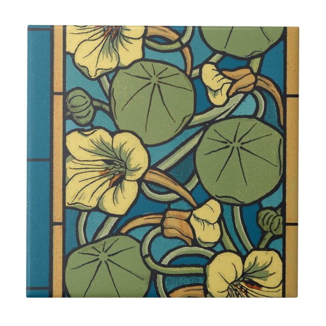 Carreau Bleu jaune Nasturtium Fleur Nouveau Motif (Devant)